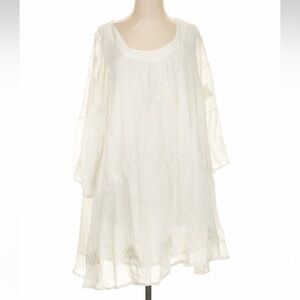 Sundress womans boho embroidered White Flowy Mini Dress size S